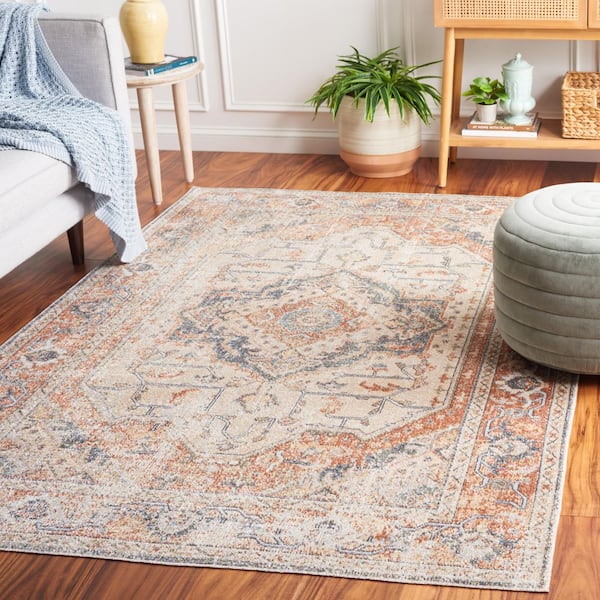 Baltimore 7 ft. x 7 ft. Beige/Rust Machine Washable Medallion Distressed square Area Rug