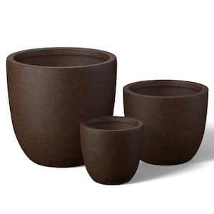 10 in. 14 in. 18 in. Earthy Brown Concrete Round Planter / Pot with Drainage Holes (Set of 3)