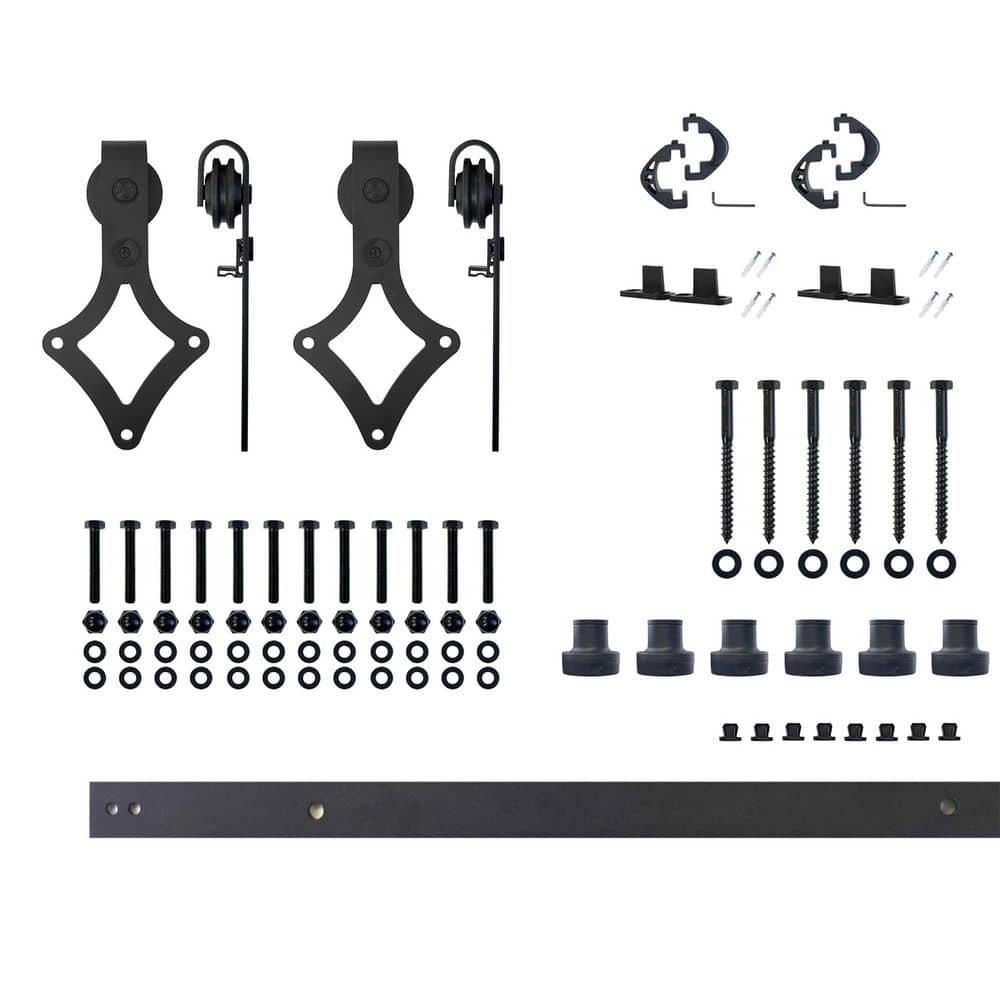 7.5 ft./90 in. Black Rustic Non-Bypass Sliding Barn Door Hardware Kit Diamond Design Roller for Double Doors price history on PriceWatchPro