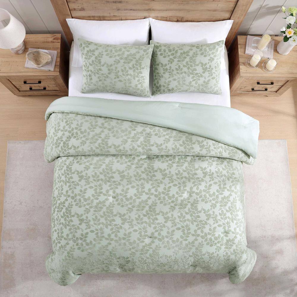 Sage Green Full Microfiber Reversible Jacquard Comforter Set