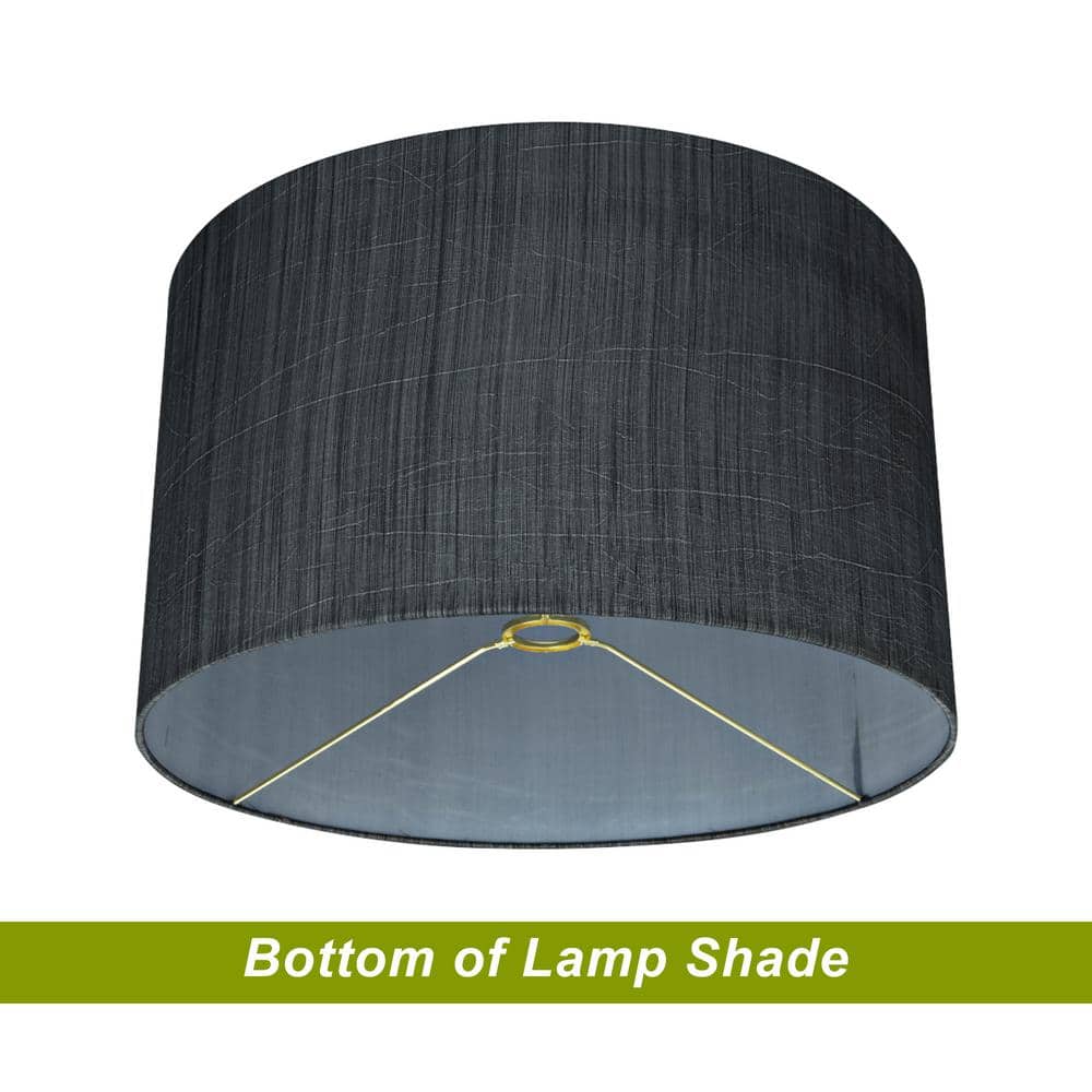Gray and Black Fabric Drum Lamp Shade, 17" Wide