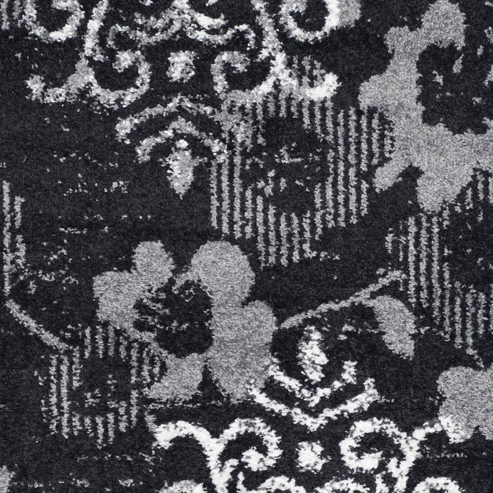 Black and Gray Floral Damask Rectangular Area Rug