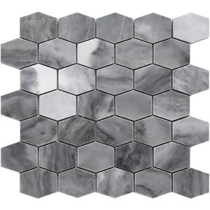 Gray and White 11.7 in. x 12.0 in. Hexagon Polished Marble Mosaic Tile (4.88 sq. ft./Case)