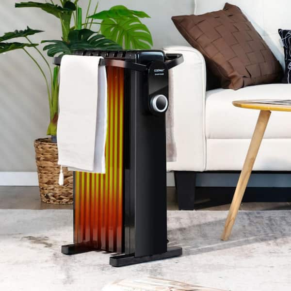 1500-Watt Oil Filled Electric Radiant Space Heater Quiet Working Radiator Heater with Foldable Rack, 4 Wheels