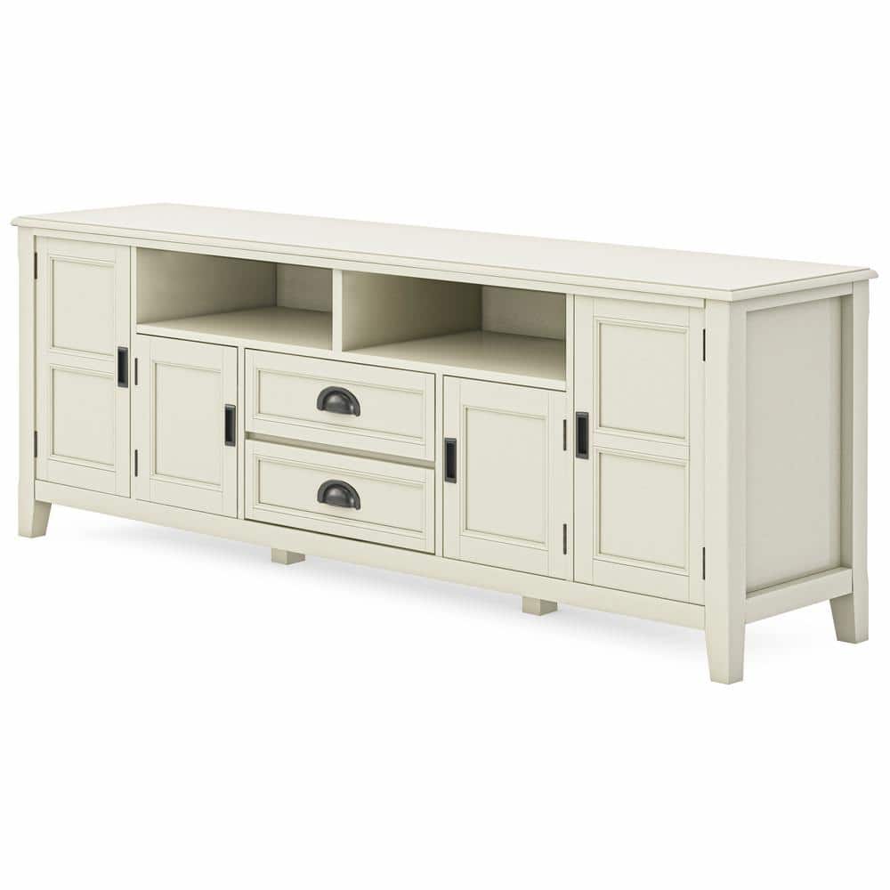 Antique White 72" Solid Wood TV Media Stand with Cabinets