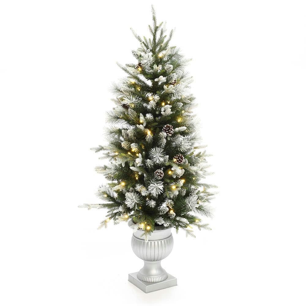 4.5 ft. PreLit Green Artificial Christmas Tree with Light Faux Snow and White Pot price history on PriceWatchPro