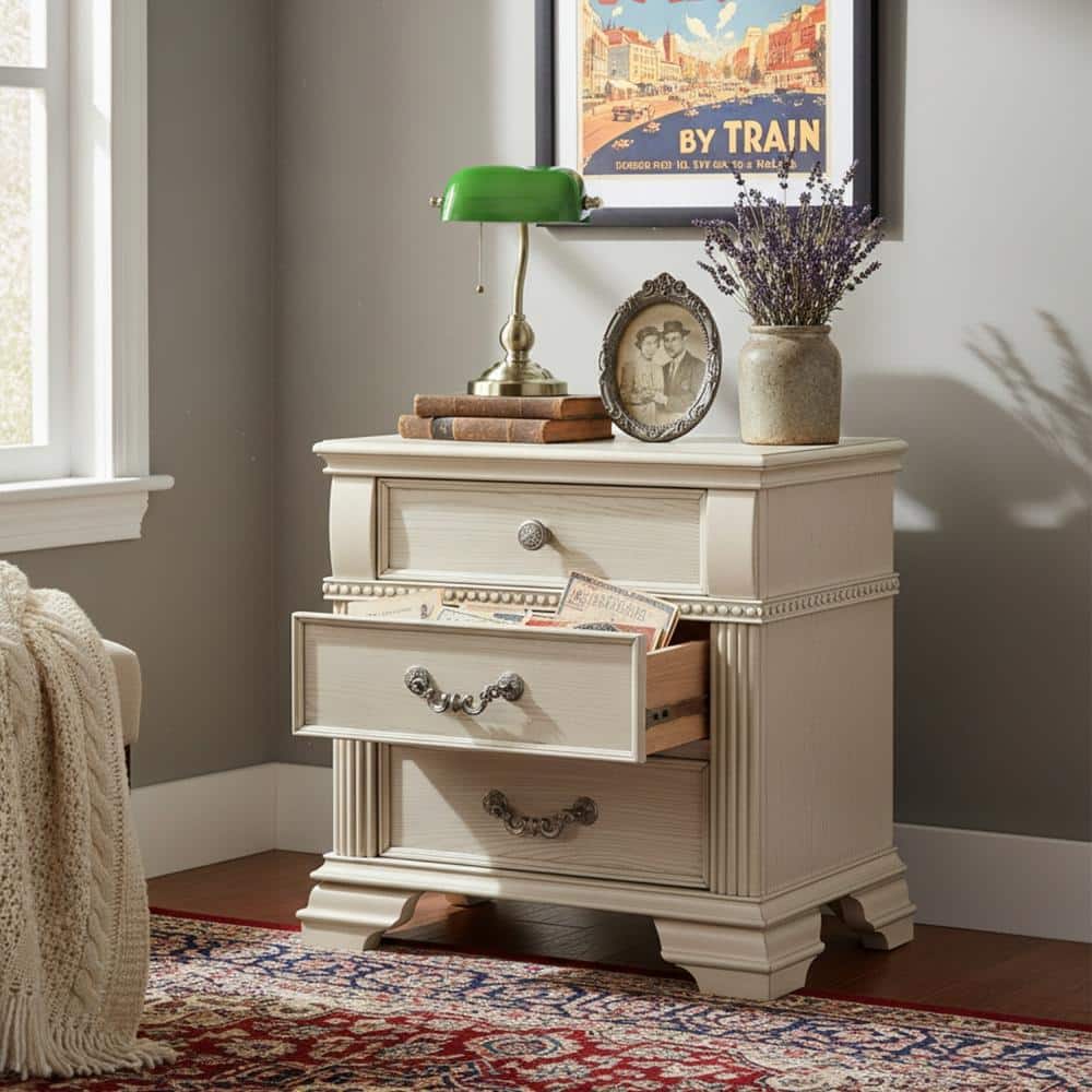 Antique White Nightstand - USB Charger and Felt-Lined Top price history on PriceWatchPro