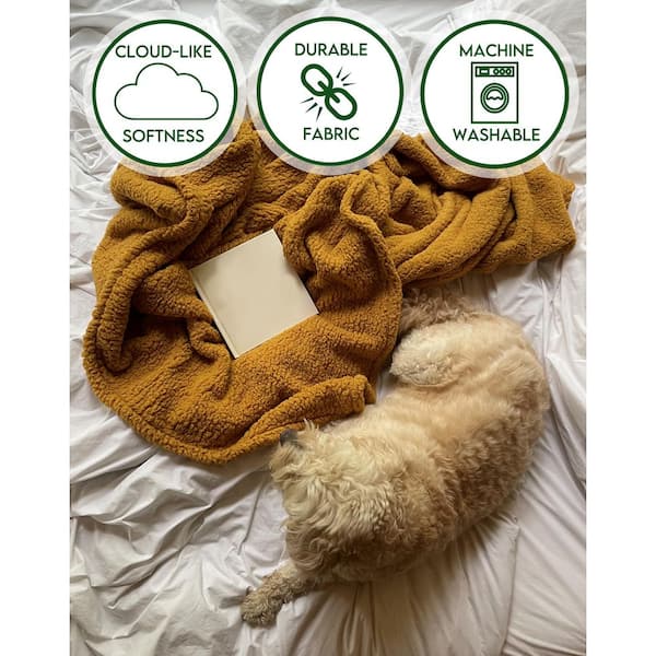 Brooklyn Loom Marshmallow Sherpa Twin XL Blanket in Mustard