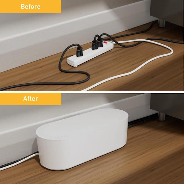 12.75 in. Cable Management Box Cord Organizer, White Plastic Power Strip Holder for Desk and Floor Outlets