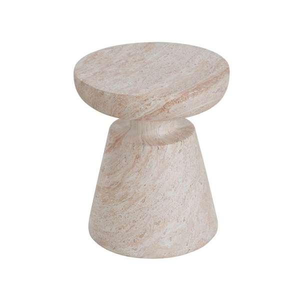 Outdoor Composite Beige End Tables for Patio, Garden Accent Table Modern Small Round Side Tablefor Outside