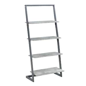 Graystone 57 in. Faux Birch/Slate Gray Particle Board 4 Shelf Ladder Bookcase with Metal Frame