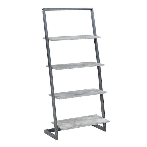 Convenience Concepts Graystone 57 in. Faux Birch/Slate Gray Particle Board 4 Shelf Ladder Bookcase with Metal Frame