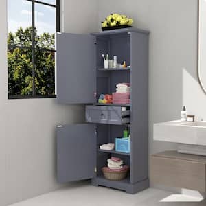 22 in. W x 12 in. D x 65 in. H Gray Wood Linen Cabinet with Drawer and Adjustable Shelf