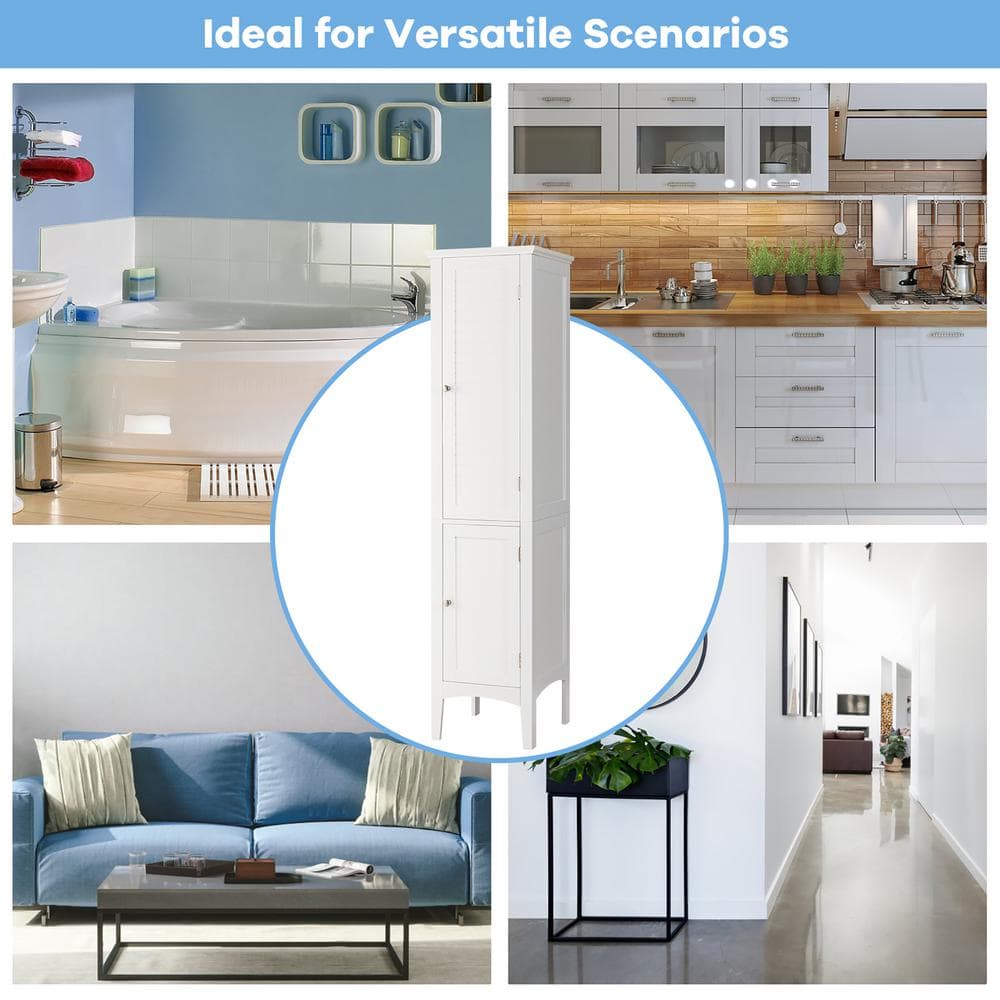 White Tall Freestanding Cabinet with Adjustable Shelving
