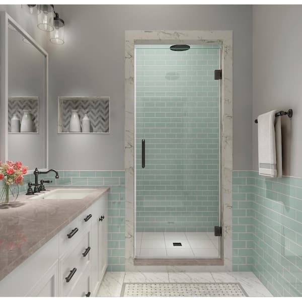 Aston Kinkade XL 27.75 in. - 28.25 in. x 80 in. Frameless Hinged Shower Door with StarCast Clear Glass in Oil Rubbed Bronze