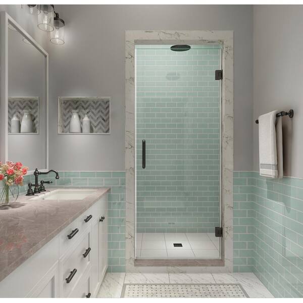 Aston Kinkade XL 37.75 in. - 38.25 in. x 80 in. Frameless Hinged Shower Door with StarCast Clear Glass in Oil Rubbed Bronze