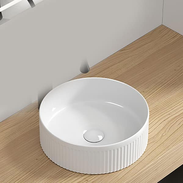 14.57 in. x 14.57 in. Vessel Bathroom Sink in Milk White Ceramic