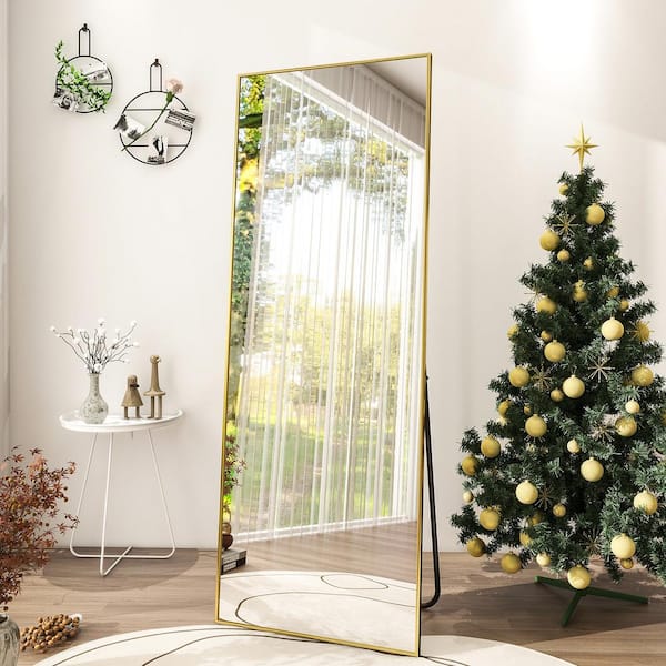 XRAMFY 21 in. W x 63 in. H Rectangular Gold Aluminum Alloy Framed Full Length Mirror Standing Floor Mirror