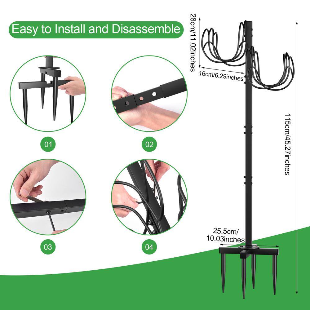 Black Heavy Duty Freestanding Garden Hose Holder with 5 Spikes
