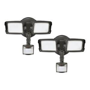 180-Degree 5000K Bronze Motion Activated Outdoor Integrated LED Twin-Head Security Flood Light (2-Pack)