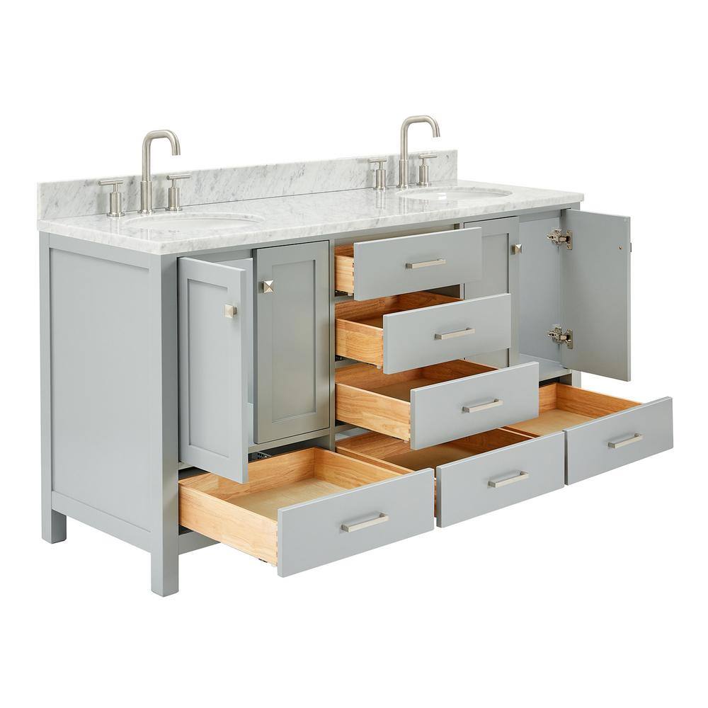 Cambridge 67" Gray Double Freestanding Vanity with Marble Top