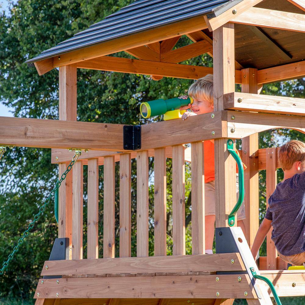 Cedar Endeavor Swing Set with Yellow Wave Slide