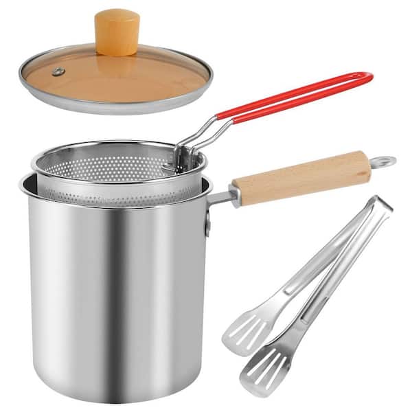 3 qt. Stainless Steel Stock Pot in Silver with Lid and Strainer Basket for Deep Frying, Boiling, Steaming