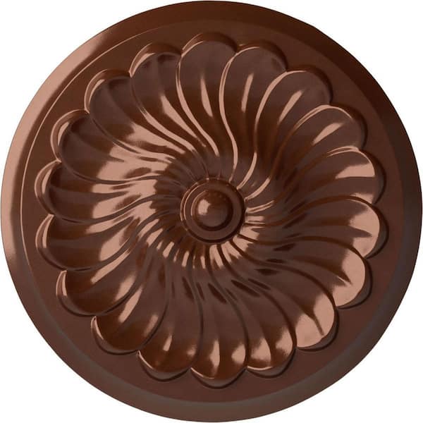 Ekena Millwork 12-1/4 in. x 2-1/4 in. Flower Spiral Urethane Ceiling Medallion (Fits Canopies upto 2 in.), Copper Penny