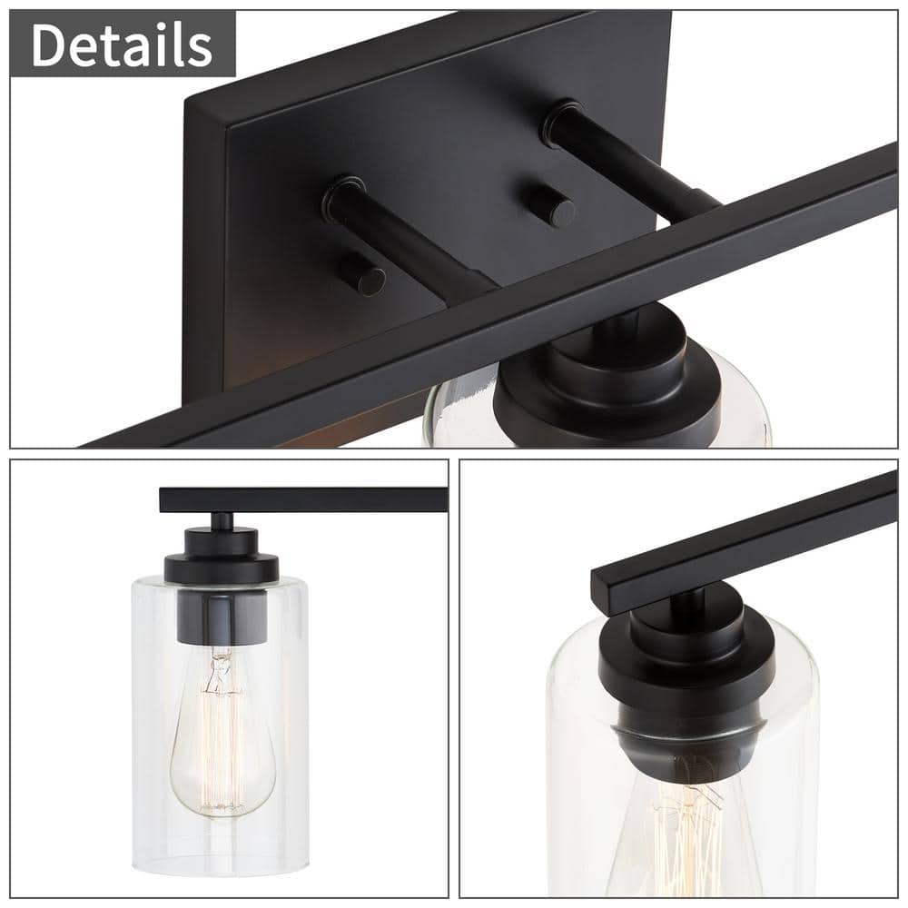 Black 3-Light Modern Cylinder Vanity Light with Glass Shades