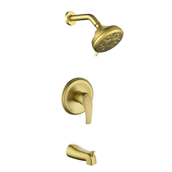 PERLIRIA INC Single Handle 10-Spray Tub and Shower Faucet with 5 in. Shower Head 1.8 GPM in. Brushed Gold Valve Included