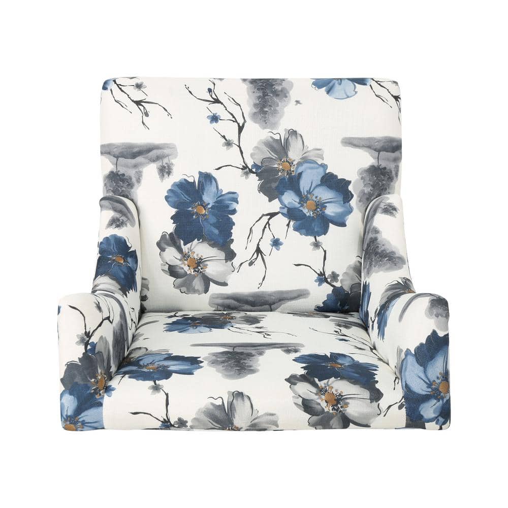 Handcrafted Floral Brown Wood Slope Arm Club Accent Chair