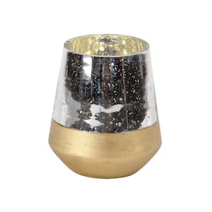 7 in. H Gold Glass Decorative Candle Lantern with Faux Mercury Glass Finish