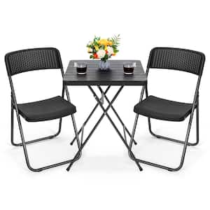 3 Piece Iron Outdoor Bistro Patio Set with Foldable Patio Table and Chairs Set in Black