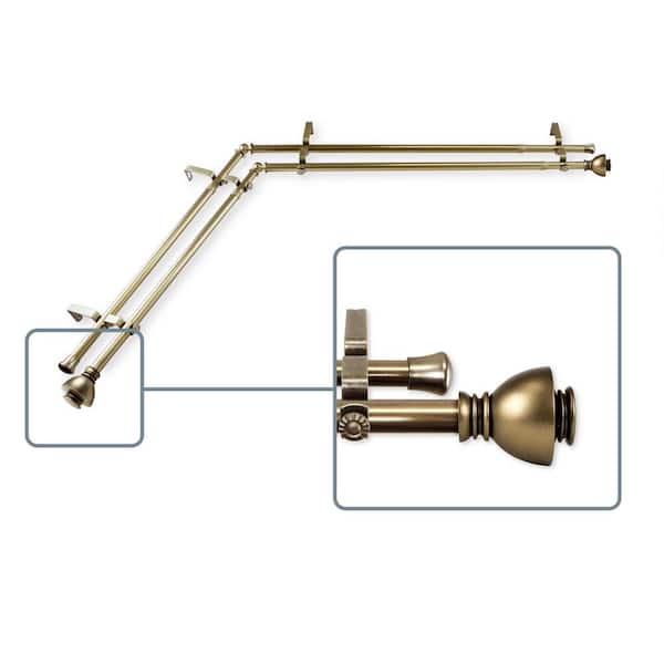 Unbranded 66 in. to 120 in. Adjustable 13/16 in. Corner Window Double Curtain Rod in Antique Brass with Friedman Finials