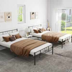 Black Metal Frame Twin Platform Bed with Headboard and Footboard, No Box Spring Needed