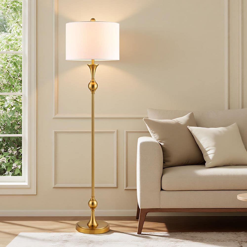 KAWOTI 60 in. Brushed Gold 1-Light Standard Floor Lamp for Living