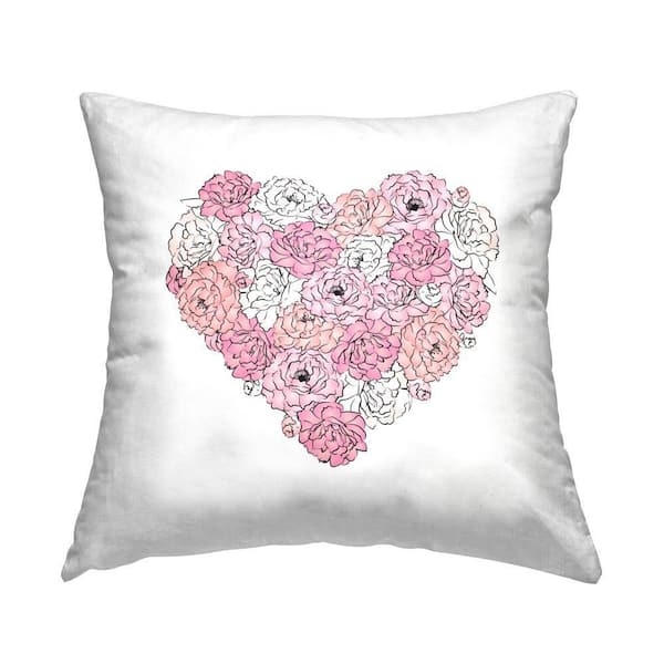 Pink Heart Shaped Roses Pink Floral Polyester 18 in. x 18 in. Throw Pillow