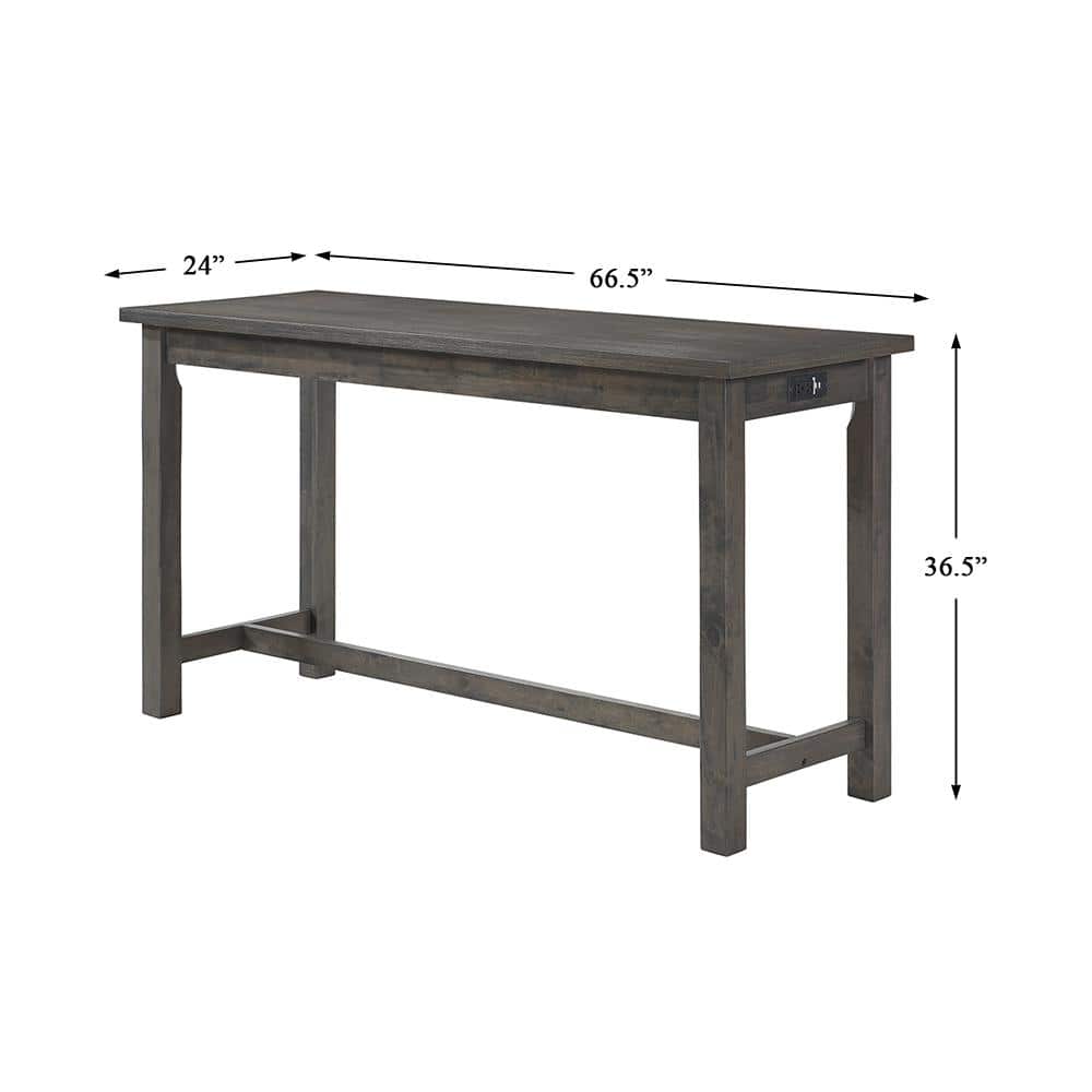 Transitional Gray Ash Veneer Counter Height Dining Set with USB Ports