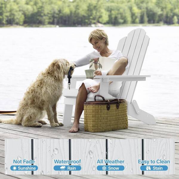 Mximu White Plastic Outdoor Patio Folding Adirondack Chair FCH1306