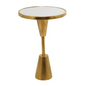 16 in. Gold Large Round Glass End Table with Mirrored Glass Top