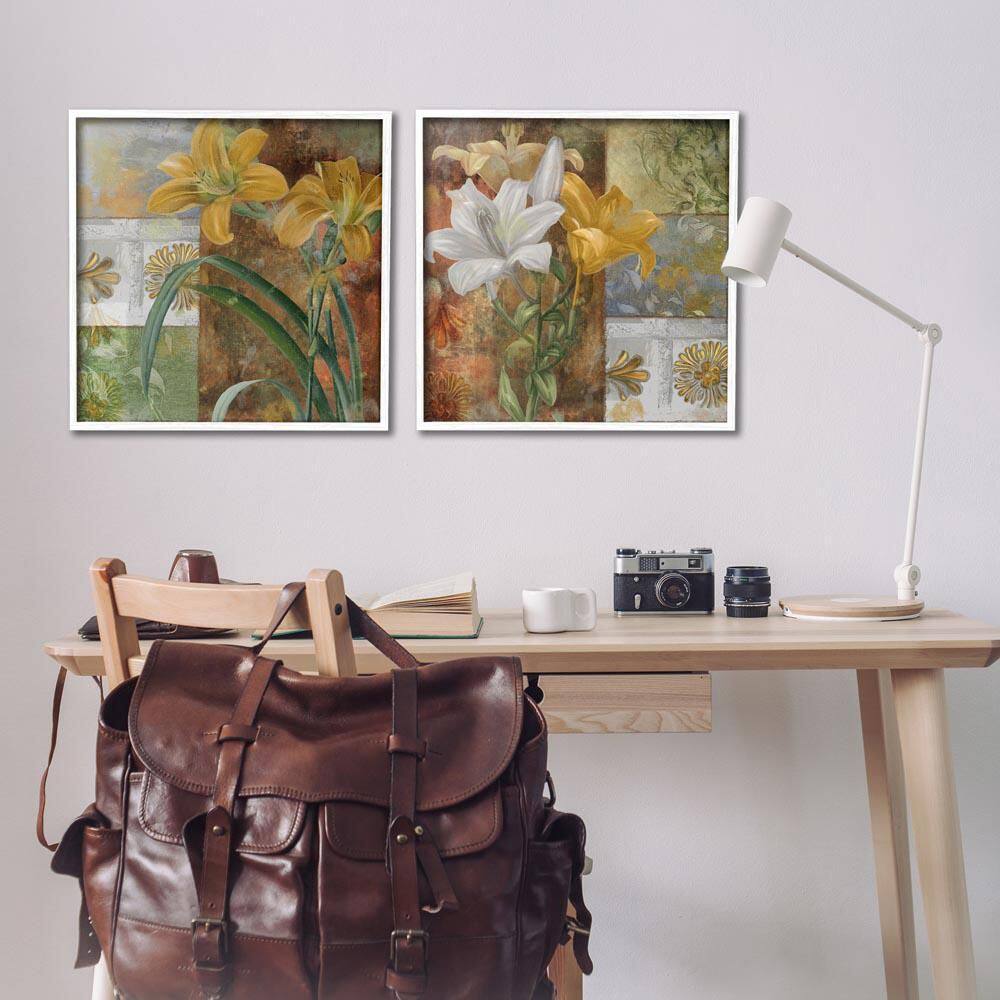 Lilies and Vintage Tile Patterns by Sasha 2-Piece White Framed Nature Giclee Art Print 24 in. x 24 in. price history on PriceWatchPro