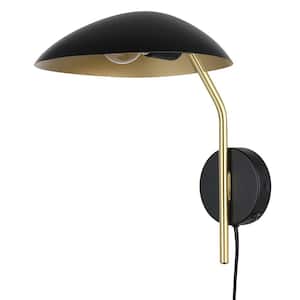 Lindmoor 4.53 in. W x 13.78 in. H 1-Light Black/Brushed Brass Wall Sconce with Black Metal Shade