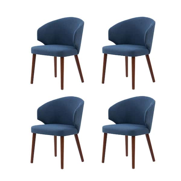 JAYDEN CREATION Nuria Navy Upholstered Dining Chair with Wing Back and Solid Wood Tapered Legs Set of 4