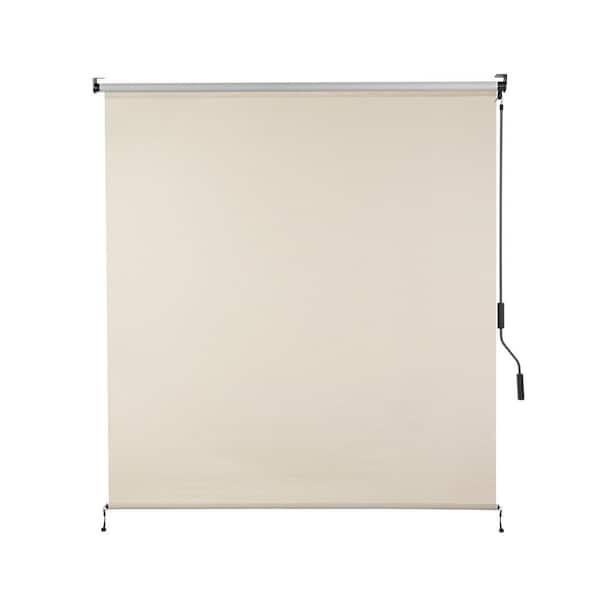 4 ft. x 8 ft. Beige Solar Fabric Roller Shades with Hand Crank, 95% UV Blocking
