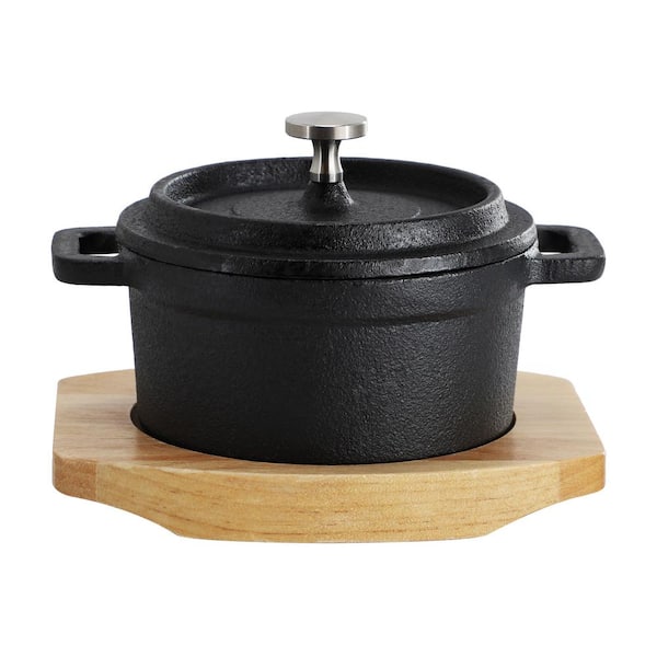 MegaChef Cast Iron 0.25 qt. 8 oz. Mini Dutch Oven with Wood Tray