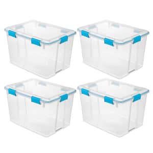 80 Qt. Plastic Home Storage Container in Clear Base and Lid with Blue Aquarium Latches and Gaskets (4-Pack)