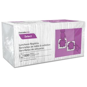 Select Luncheon Napkins, 1 Ply, 11 1/4 in. x 12 1/2 in., White, 500/Pack, 12 Packs/Carton