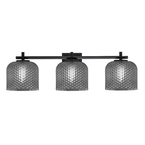 Unbranded Bridgewater 26.75 in. 3 Light Vanity Light Matte Black with 6 in. Smoke Textured Glass Shades, No Bulbs Included