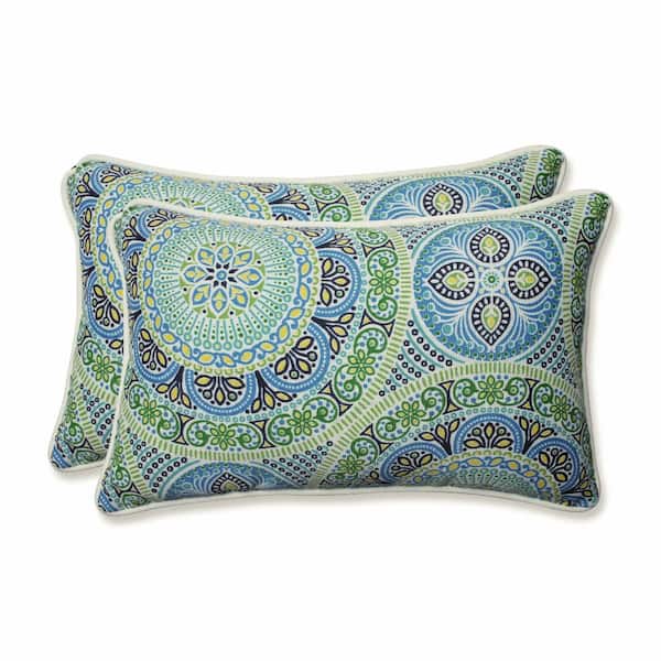 Blue Rectangular Outdoor Lumbar Throw Pillow 2-Pack