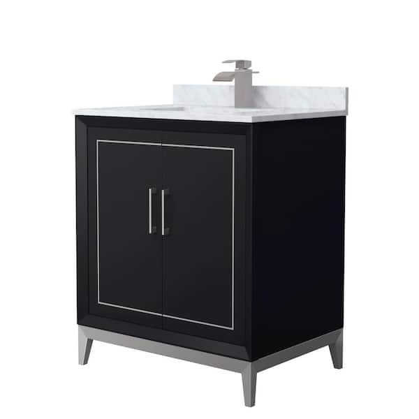 Wyndham Collection Marlena 30 in. W x 22 in. D x 35.25 in. H Single Bath Vanity in Black with White Carrara Marble Top